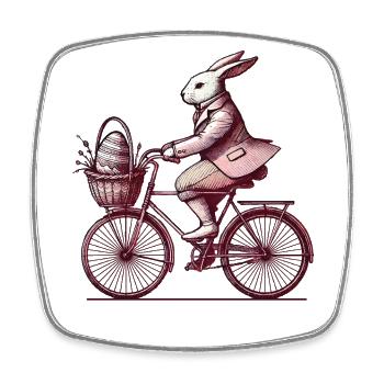 Lapin de Pâques Vélo Style Rétro - Magnet carré - blanc - Devant