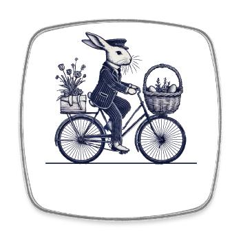 Easter Vintage Bunny on Bicycle in Retro Style - Square fridge magnet - white - Front