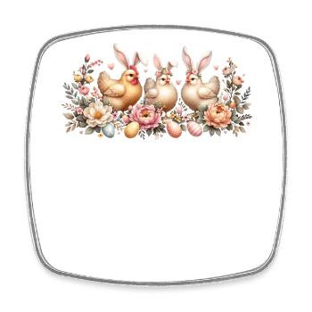 Poulets rétro de Pâques avec oreilles de lapin de Pâques - Magnet carré - blanc - Devant