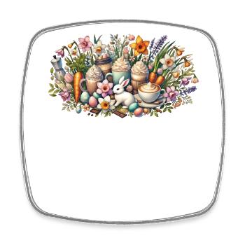 Amateurs de café de Pâques : Lapin de Pâques et défilé de fleurs - Magnet carré - blanc - Devant