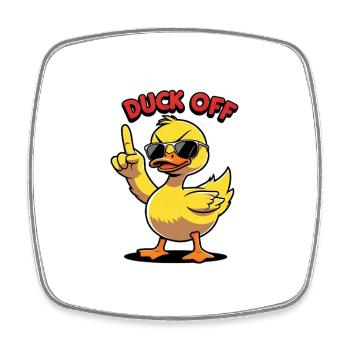 Duck Off – Freche Ente mit Sonnenbrille - Viereckiger Kühlschrankmagnet - Weiß - Vorne