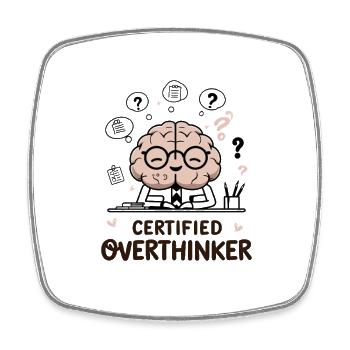 Zertifizierter Overthinker – Niedliches Gehirn - Viereckiger Kühlschrankmagnet - Weiß - Vorne