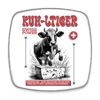 Schweiz-Shirt mit Käse, Kuh & traditioneller Seele - Viereckiger Kühlschrankmagnet - Weiß - Vorne