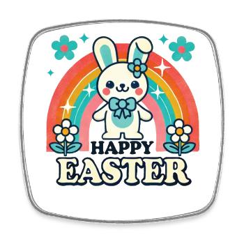 Easter Colorful Retro Bunny Happy Easter - Square fridge magnet - white - Front