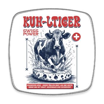 Swiss Shirt: Cheese, Cow & Gourmet Flair - Square fridge magnet - white - Front