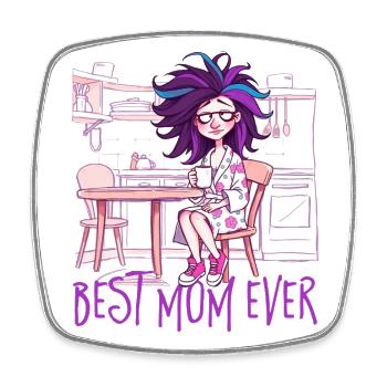 Caricature of a woman - Best Mom ever 2 - Square fridge magnet - white - Front