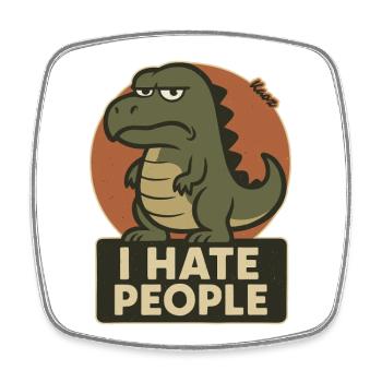 retro cartoon Annoyed Dino: I hate people - Square fridge magnet - white - Front