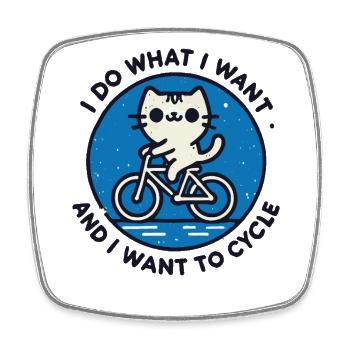 Motif de chat rétro sur un vélo avec humour et puissance - Magnet carré - blanc - Devant