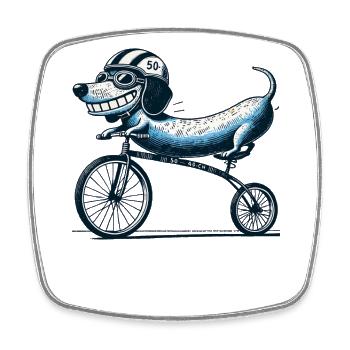 Motif de chien rétro avec vélo pour les amis cyclistes - Magnet carré - blanc - Devant