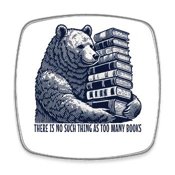 Book club meets funny book lover bear look - Square fridge magnet - white - Front