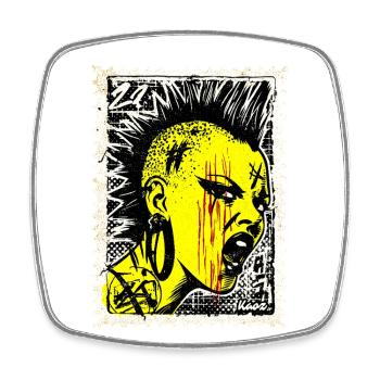 Femme punk sauvage avec mohawk et colère sur timbre-poste - Magnet carré - blanc - Devant
