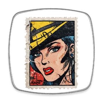 Pop-Art Frau mit Hut auf Retro-Comic Briefmarke - Viereckiger Kühlschrankmagnet - Weiß - Vorne