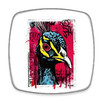 Pfau mit pinkem Blick im Streetart-Look - Viereckiger Kühlschrankmagnet - Weiß - Vorne