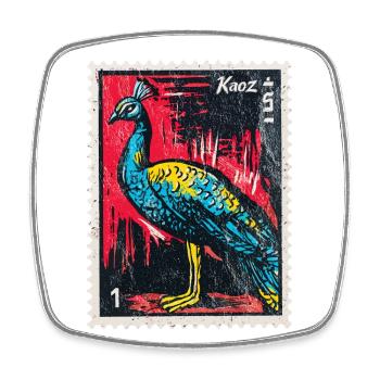 Peacock on stamp – elegant & colourful - Square fridge magnet - white - Front