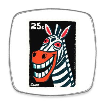 Grinsendes Zebra im Briefmarken-Look - Viereckiger Kühlschrankmagnet - Weiß - Vorne