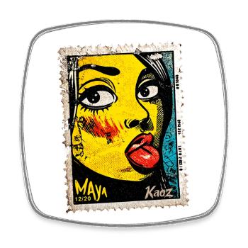 Freche Pop-Art Frau mit Zunge auf Briefmarke - Viereckiger Kühlschrankmagnet - Weiß - Vorne
