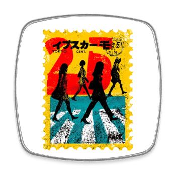 Tokyo Zebra Crossing – Retro Postage Stamp - Square fridge magnet - white - Front