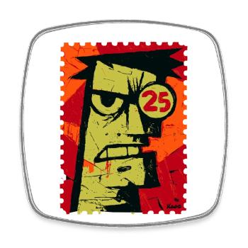 Angry guy with monocle as a stamp - Square fridge magnet - white - Front
