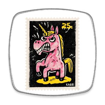 Wütendes Einhorn als Comic-Briefmarke - Viereckiger Kühlschrankmagnet - Weiß - Vorne
