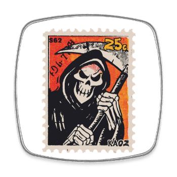 Grim Reaper Comic on Postage Stamp - Square fridge magnet - white - Front