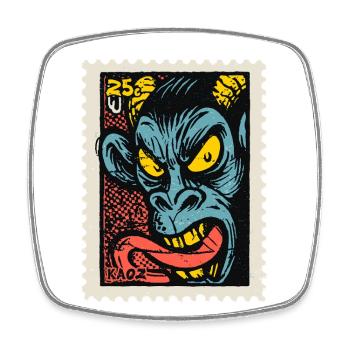 Dämon-Affe mit langer Zunge, eine Comic Briefmarke - Viereckiger Kühlschrankmagnet - Weiß - Vorne