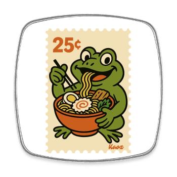 Glücklicher Frosch mit Ramen auf Briefmarke - Viereckiger Kühlschrankmagnet - Weiß - Vorne