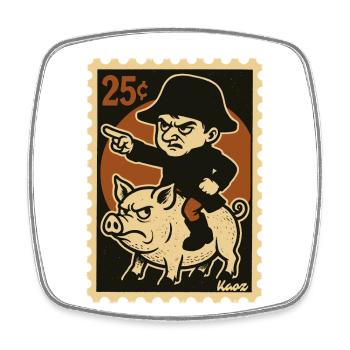 Le petit Napoléon chevauche un cochon en colère - Magnet carré - blanc - Devant