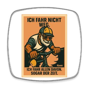 Alter Mann fährt Rad, Allen und der Zeit davon - Viereckiger Kühlschrankmagnet - Weiß - Vorne