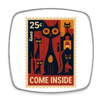 Timbre-poste avec des chats dans le style de l’art déco - Magnet carré - blanc - Devant