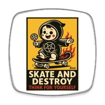 Skate and Destroy Skateboarder Baby on Skateboard - Square fridge magnet - white - Front