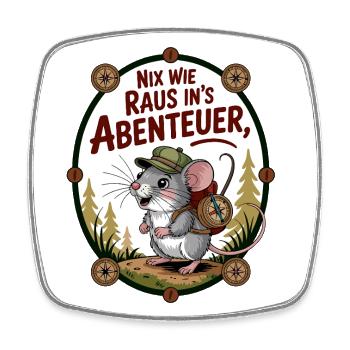 Nix wie weg lustige Maus mit Rucksack geht wandern - Viereckiger Kühlschrankmagnet - Weiß - Vorne