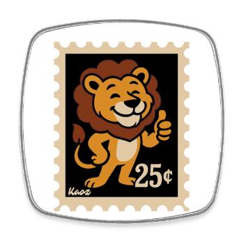 Lion amical sur un timbre-poste - Magnet carré - blanc - Devant
