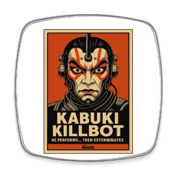Kabuki Killbot – Theater trifft Sci-Fi - Viereckiger Kühlschrankmagnet - Weiß - Vorne