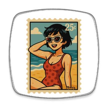 Sommer-Sonne-Girlals Retro Briefmarke - Viereckiger Kühlschrankmagnet - Weiß - Vorne