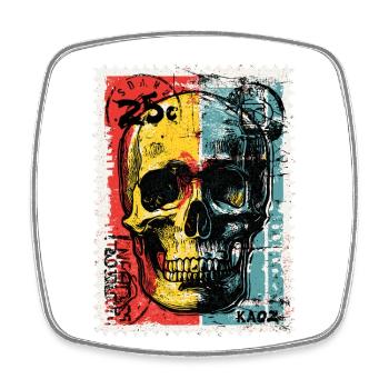 Skull on Colored Retro Postage Stamp - Square fridge magnet - white - Front