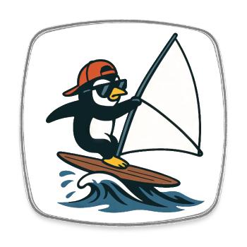 Cool Penguin Windsurfing Summer Water Sports - Square fridge magnet - white - Front