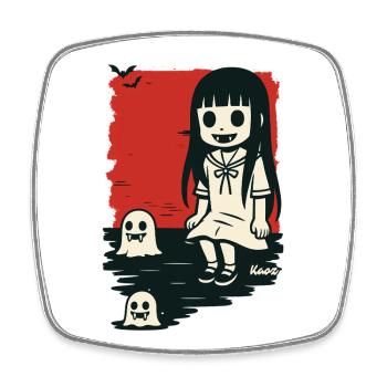 Fille effrayante avec des fantômes - Magnet carré - blanc - Devant