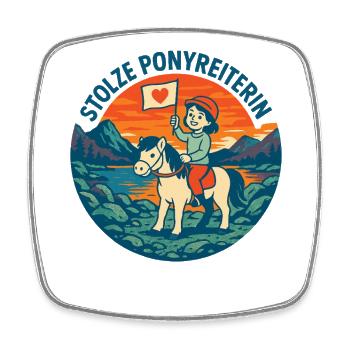 Stolze Ponyreiterin Pferde Mädchen Motiv - Viereckiger Kühlschrankmagnet - Weiß - Vorne