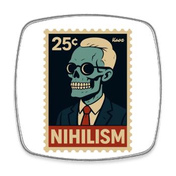 Nihilism Postage Stamp – Skeleton in Suit - Square fridge magnet - white - Front