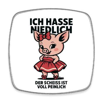 Ich hasse niedlich – Schwein im Kleid - Viereckiger Kühlschrankmagnet - Weiß - Vorne
