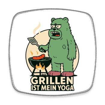 Grillen ist mein Yoga Bär - Viereckiger Kühlschrankmagnet - Weiß - Vorne