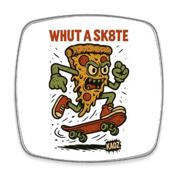 Pizza on the skateboard – skate or melt - Square fridge magnet - white - Front