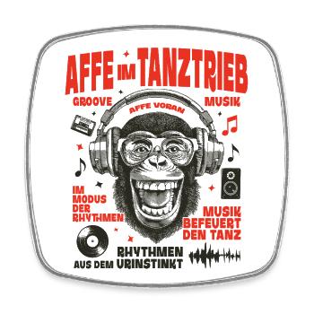 Classic Kassette Shirt: Cartoon Affe im Groove - Viereckiger Kühlschrankmagnet - Weiß - Vorne