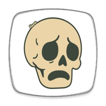 Sad Skull Comic Sticker Design - Square fridge magnet - white - Front