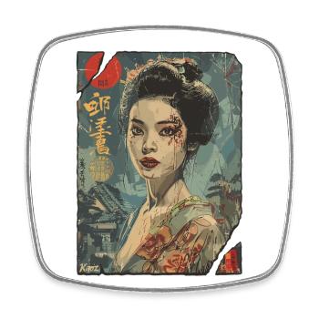 Strong Geisha – Japanese Retro Poster - Square fridge magnet - white - Front