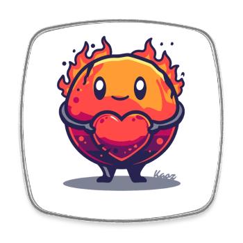 Fire Ball with Heart – Cute Cartoon Motif - Square fridge magnet - white - Front