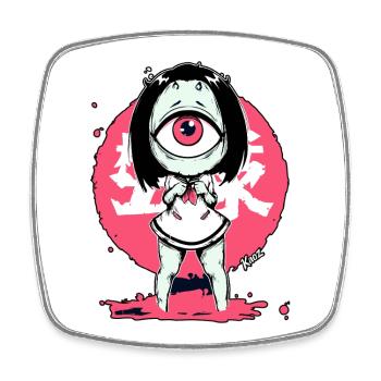 Kawaii-Monster Girl mit einem Auge - Viereckiger Kühlschrankmagnet - Weiß - Vorne
