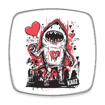 Hai Monster mit Herz in rot und schwarz - Viereckiger Kühlschrankmagnet - Weiß - Vorne