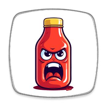 Angry Bottle of Ketchup with Face - Square fridge magnet - white - Front