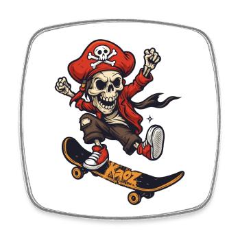 Skateboard Pirate Skeleton with Red Hat - Square fridge magnet - white - Front